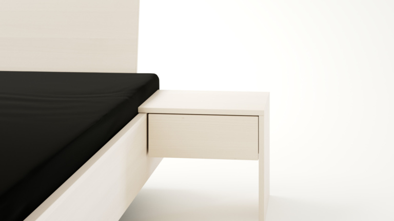 Dielenbett Buche weiß lasiert Nachttische mit 1 Schublade Detail