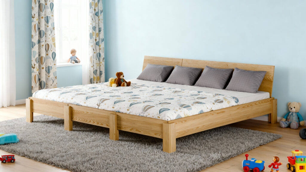 Familienbett Domino: Heute groß, morgen zwei Betten 1 Erweiterbares Bettsystem Domino Eiche